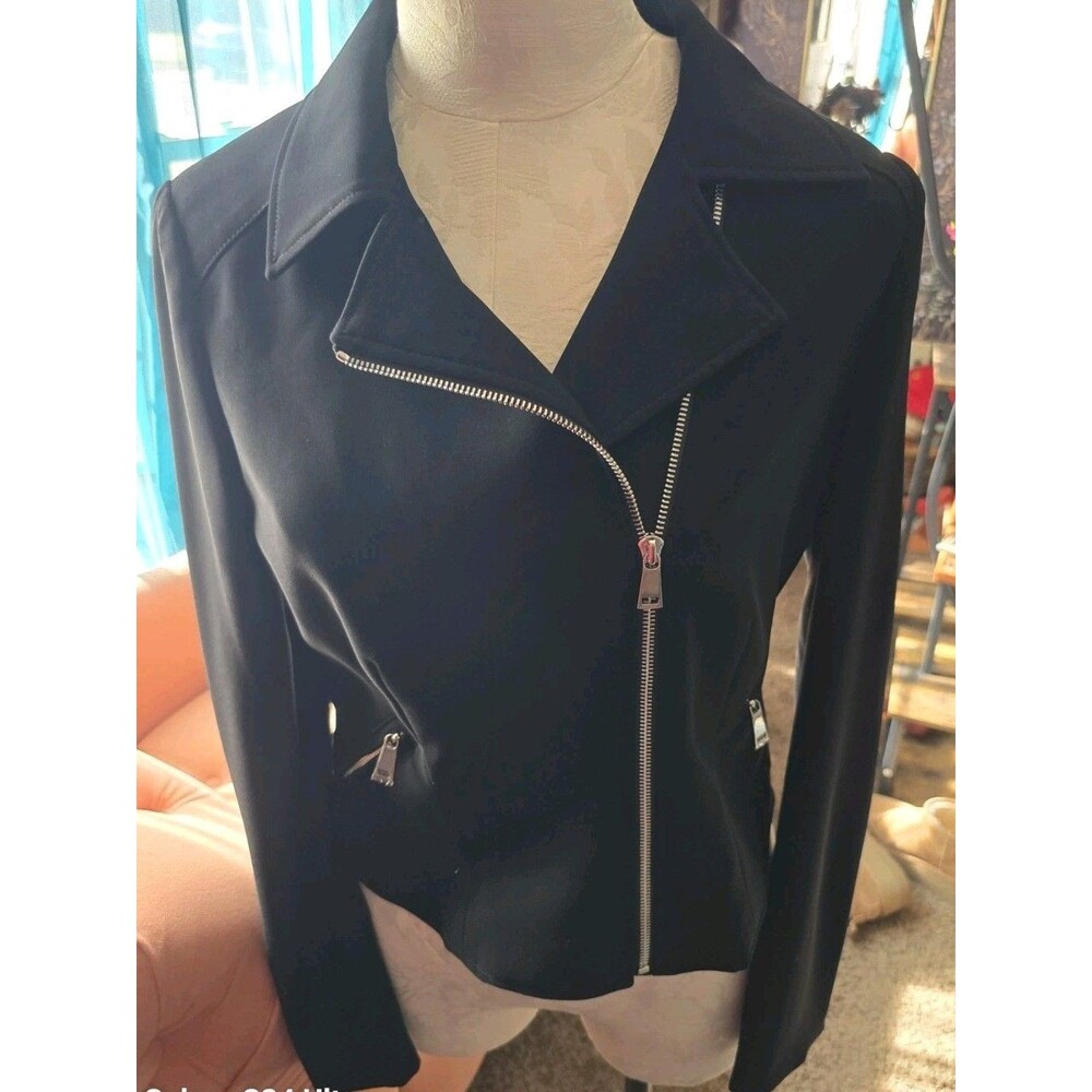 Carlisle Black Asymmetrical Zip Scuba Moto Jacket Blazer - Women's US 4